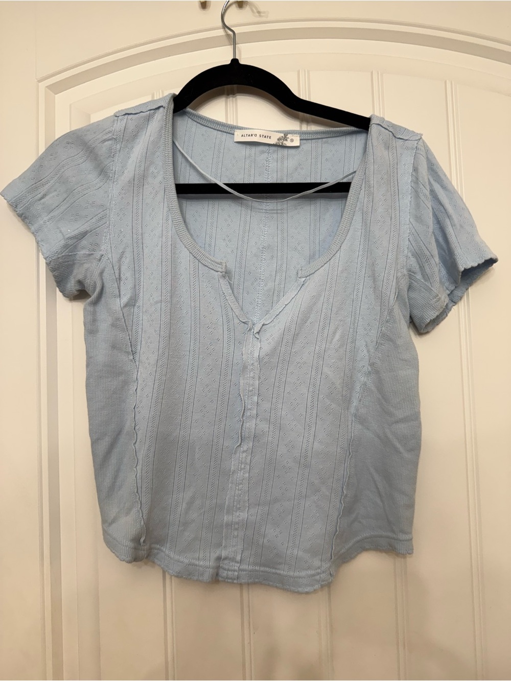 Altar'd State Pale Blue Short Sleeve Scoop Neck Top